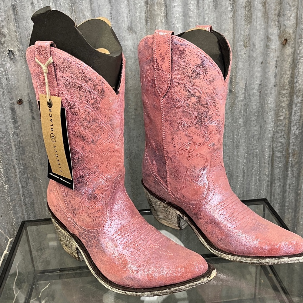 LIBERTY Black Distressed Pink Cowboy Boots